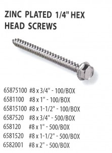 65875100-6582001 ZINC PLATED .25 INCH HEX HEAD SCREWS