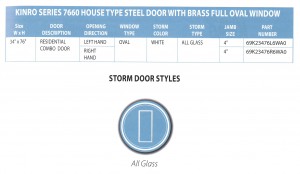 KINRO SERIES 7660 HOUSETYPE STEEL DOOR WITH BRASS FULL OVAL WINDOW